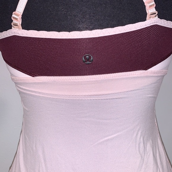 LULULEMON TANK TOP RUFFLE SIDE BABY PINK/ MAROON SIZE 4 - Picture 3 of 9